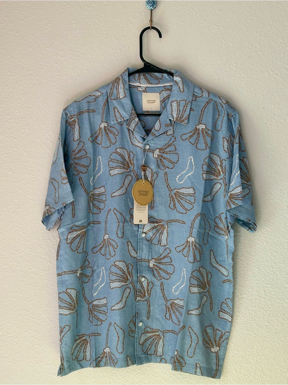 Common People Light Blue/Tan Short Sleeve Linen Blend Button-Down Aloha Shirt